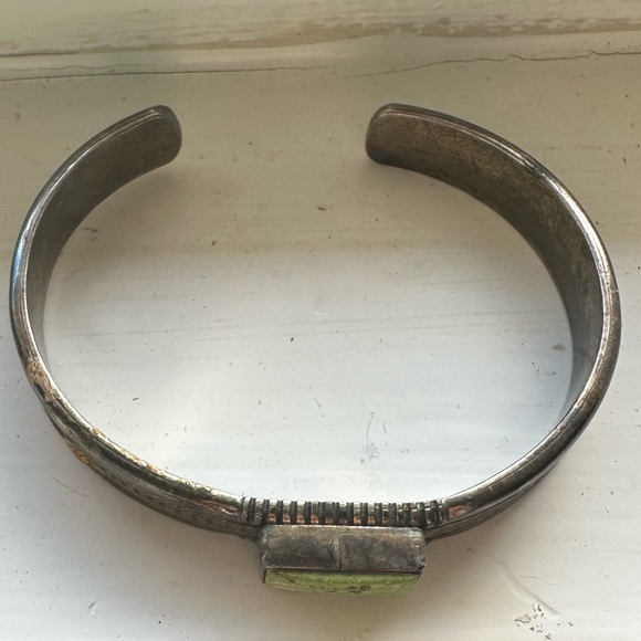 J.W. TOADLENA Sterling 12KGF Green Turquoise Cuff Bracelet Navajo Authentic - Picture 7 of 16